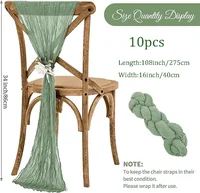 10pcs Sage Green Cheesecloth Chair Sashes Rustic Bowknot Designed Chair Cover for Wedding Banquet Party Chair decor 40X275cm 3