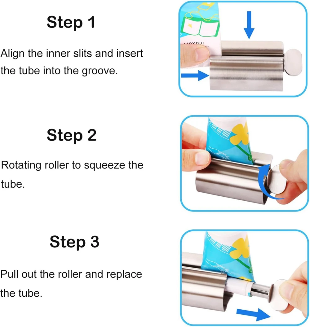 Stainless Steel Wringer Roller Rotate Dispenser for Ointments Cosmetics Bathroom Accessories Toothpaste Squeezer Tube Roller 5