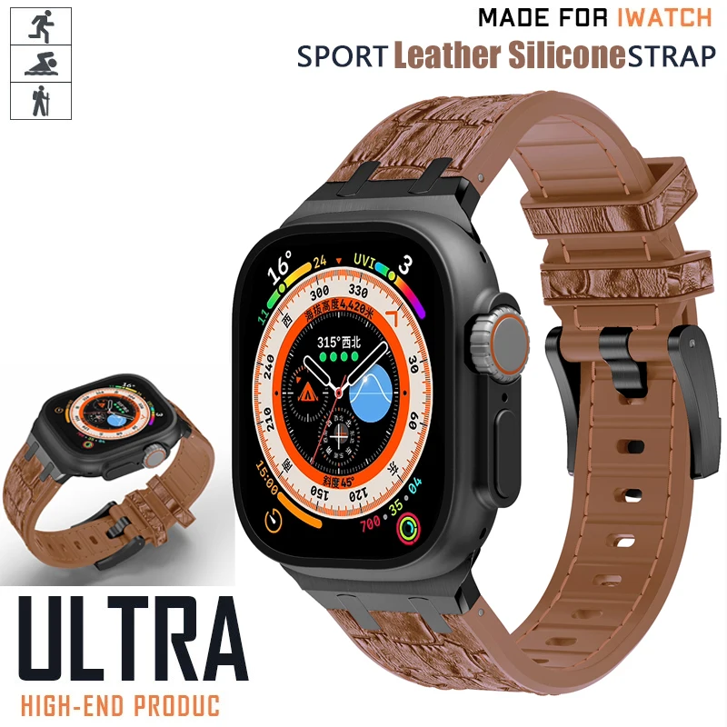 

Silicone Strap For Apple Watch 8 Ultra 49mm 7 45mm 41mm 44mm 42mm 40 38mm Rubber Imitation Crocodile Skin Bracelet iWatch 6 5 se