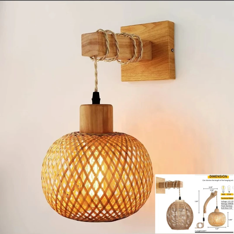 Bamboo Lantern Wall Lamp Natural Rattan WickerE27Chandeliers Hand-Woven Bamboo Room Decor Lampshades Wall Light Fixtures nordic led light led wall lamp wall light
