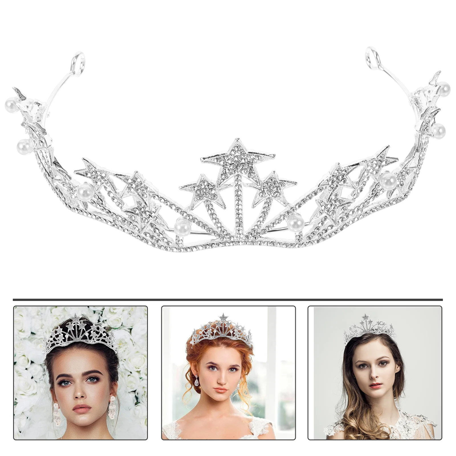 

1pc High-end Atmosphere Electroplated Star Pearl Crystal Bride Crown Headdress