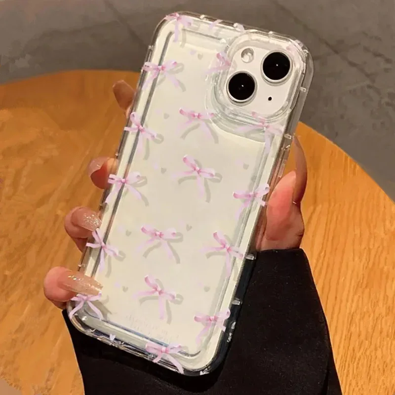 Charming Pink Heart Bow Shockproof Soft Clear Phone Case