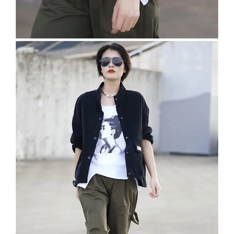 2023 Fashion New Coat Women Loose Stand Collar Cardigan High-end Short Jacket Jacket Casual Everything