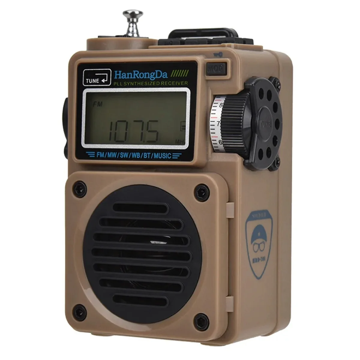 HanRongDa HRD701 FM/MW/SW/WB/AM Digital Radio Portable Full-Band Wireless Bluetooth Audio Receiver Music Player ,Khaki
