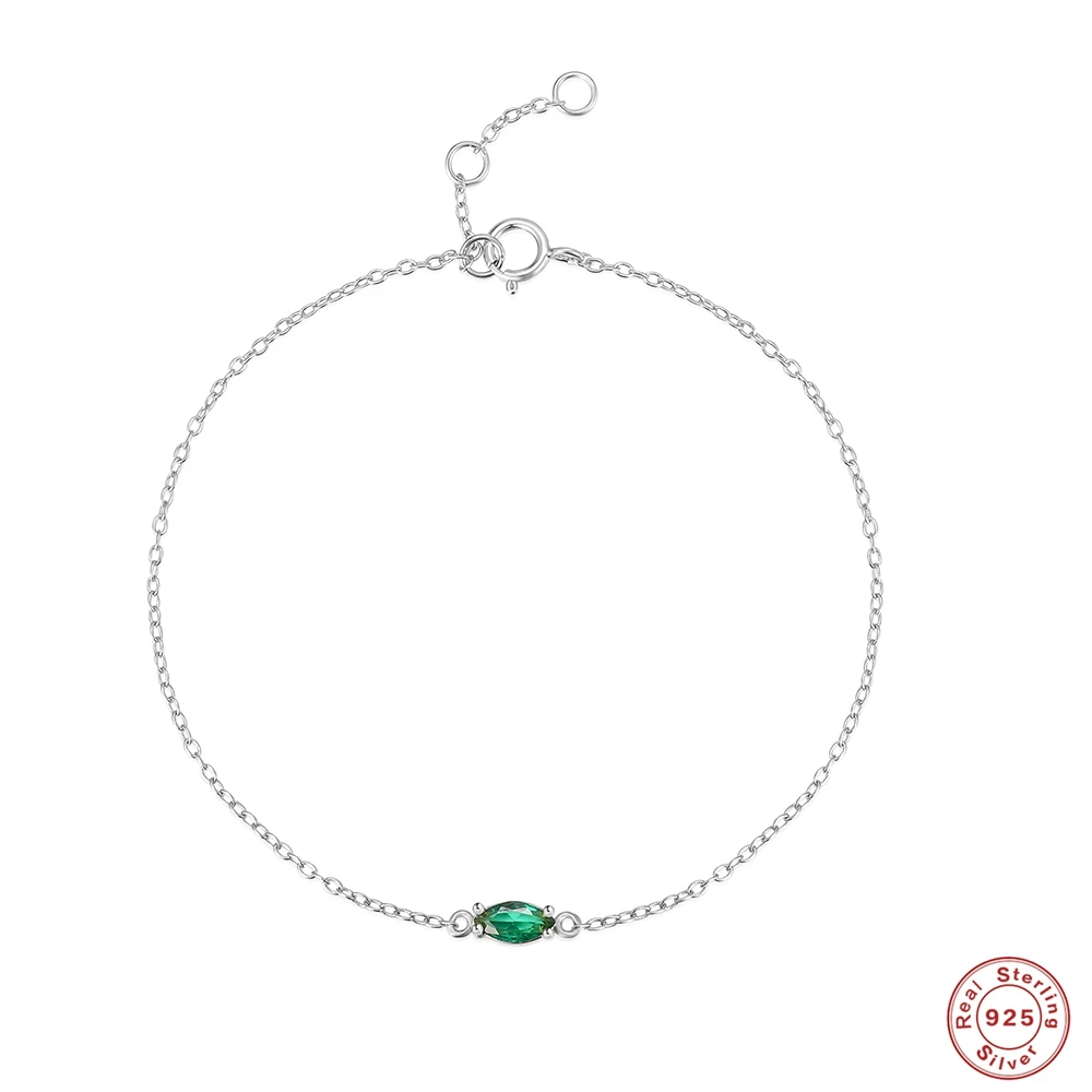 

AIDE 925 Sterling Silver Single Green Zircon Chain Bracelets For Women 18K Gold Plated Simple Bracelet Temperament Fine Jewelry