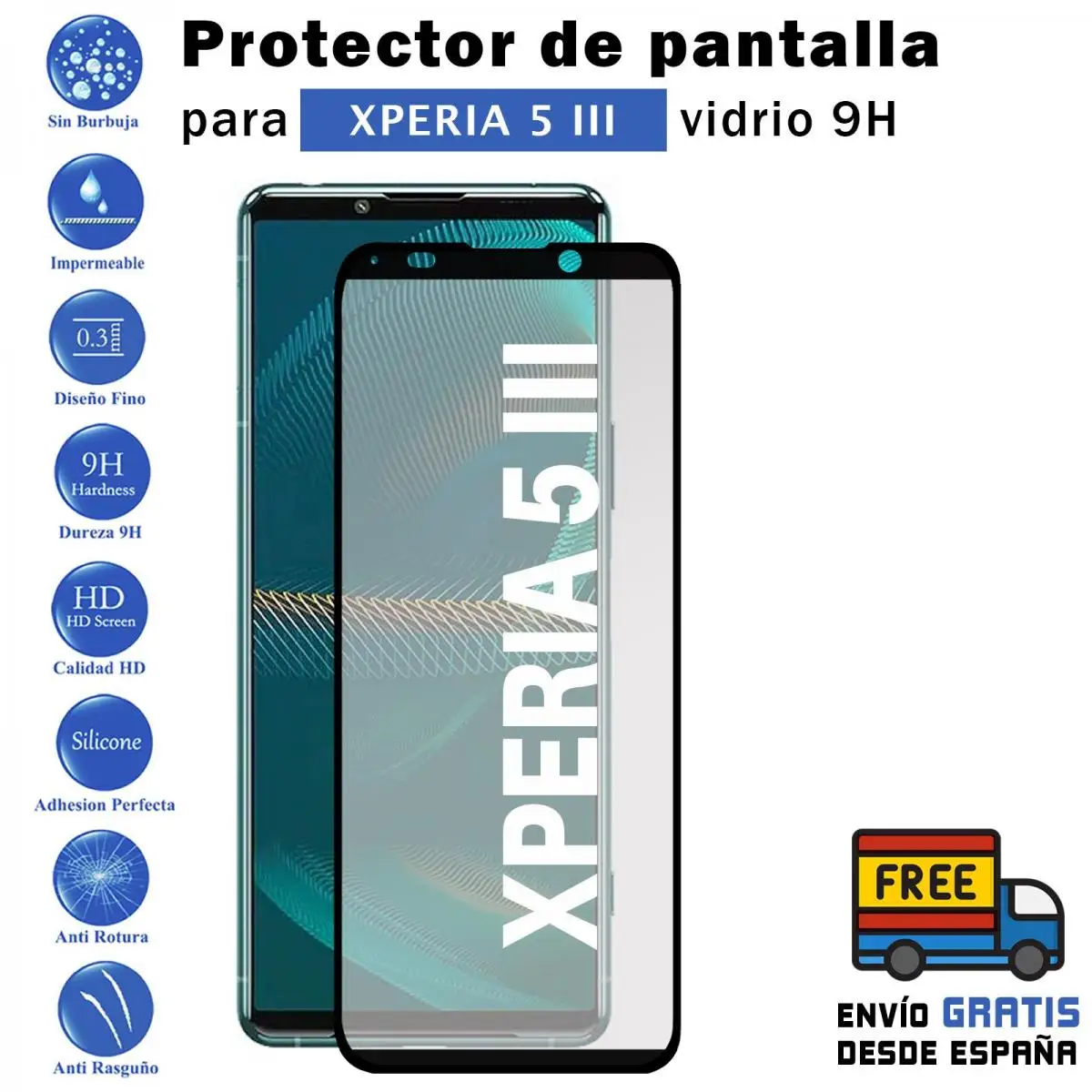 Pellicola Salvaschermo In Vetro Temperato Nero Xperia 5 Iii 9H Per Movil - Todotumovil