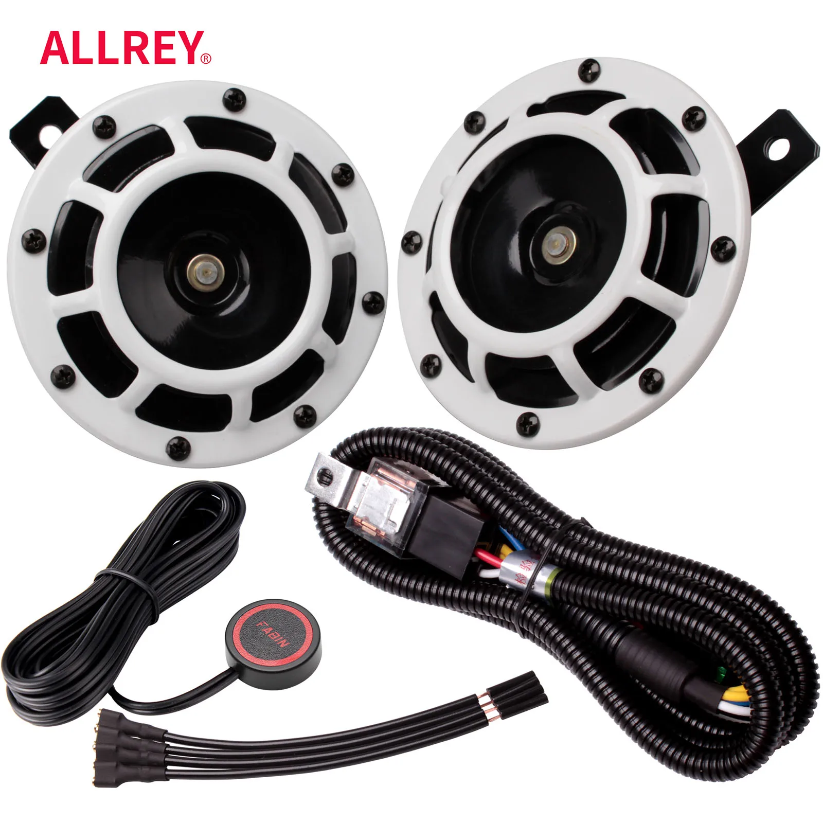 ALLREY 2Pcs Car Horn Multi Color 12V Disc Electric Air Horn Kit Dual
