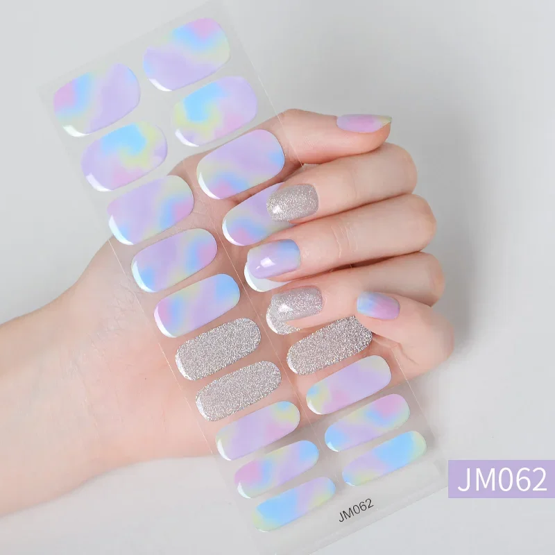 Starry Purple Art Stickers Design Semi Cured Gel Nail Stickers 3D Glitter French Nails Decals Manicure Decor UV Lamp Need 4