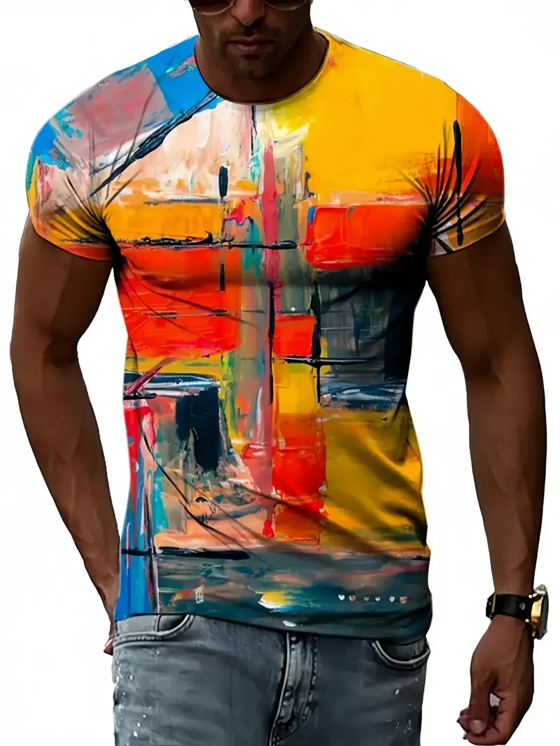 T-shirt 3d con illusione ottica uomo moda designer casual_voghion.com