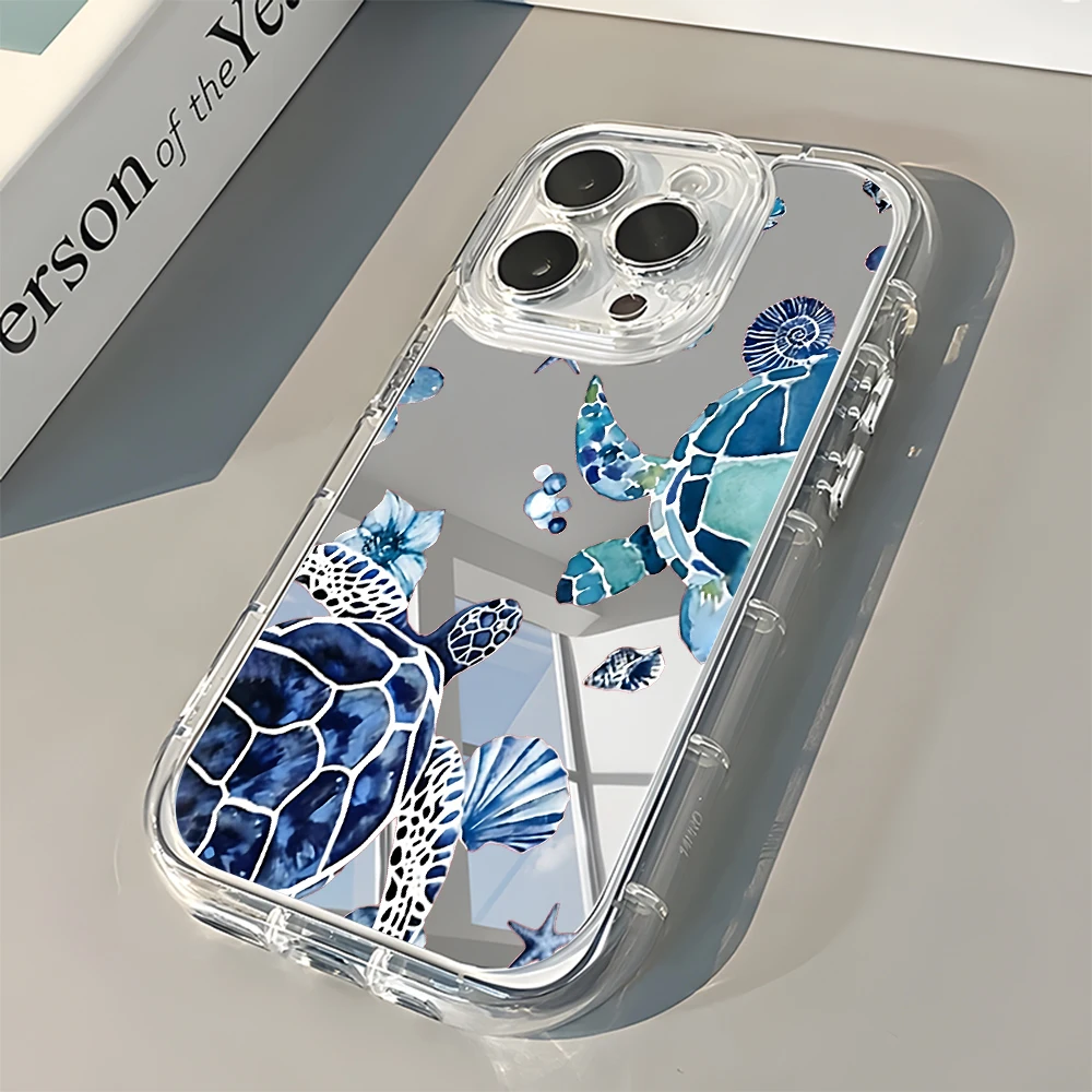 Charming Blue Watercolor Sea Turtle Mirror Phone Case – Soft Cover