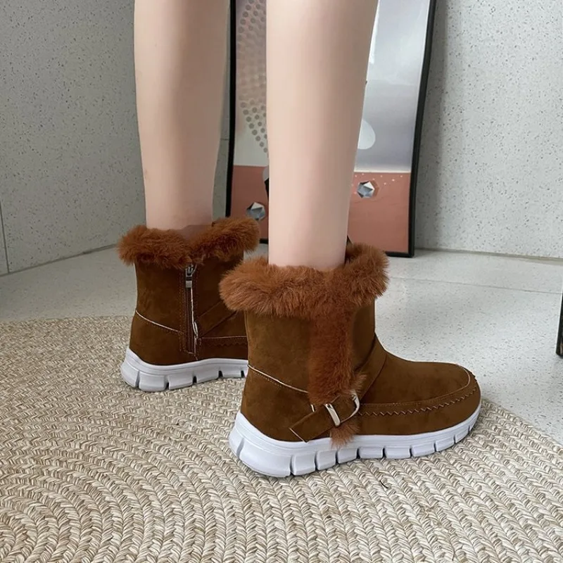 Winter Women Fur Warm Chelsea Snow Boots Casual Shoes New Short Plush Suede Ankle Boots Flats Gladiator Sport Ladies Botas Mujer