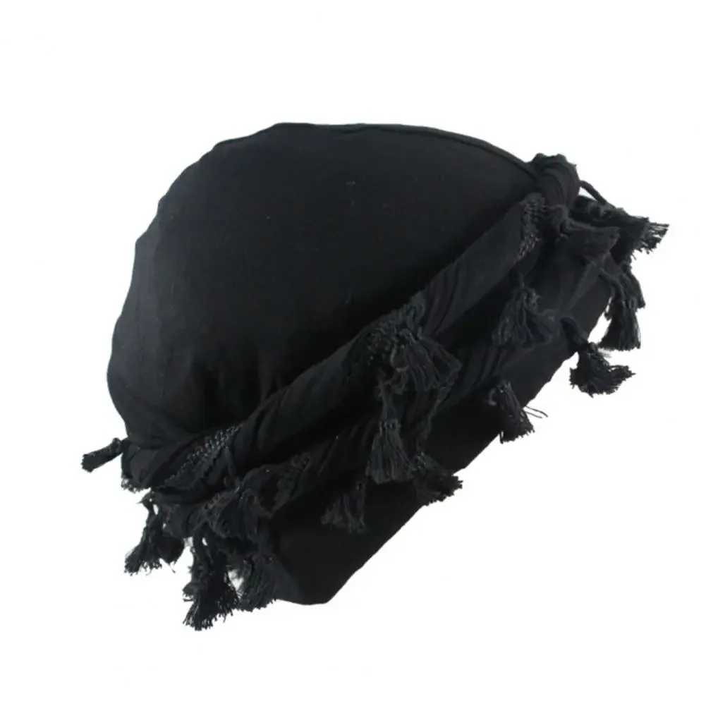 2024 Men Hat Punk Burr Trim Twisted Tail Fringe Cotton Bandana Hat Hop