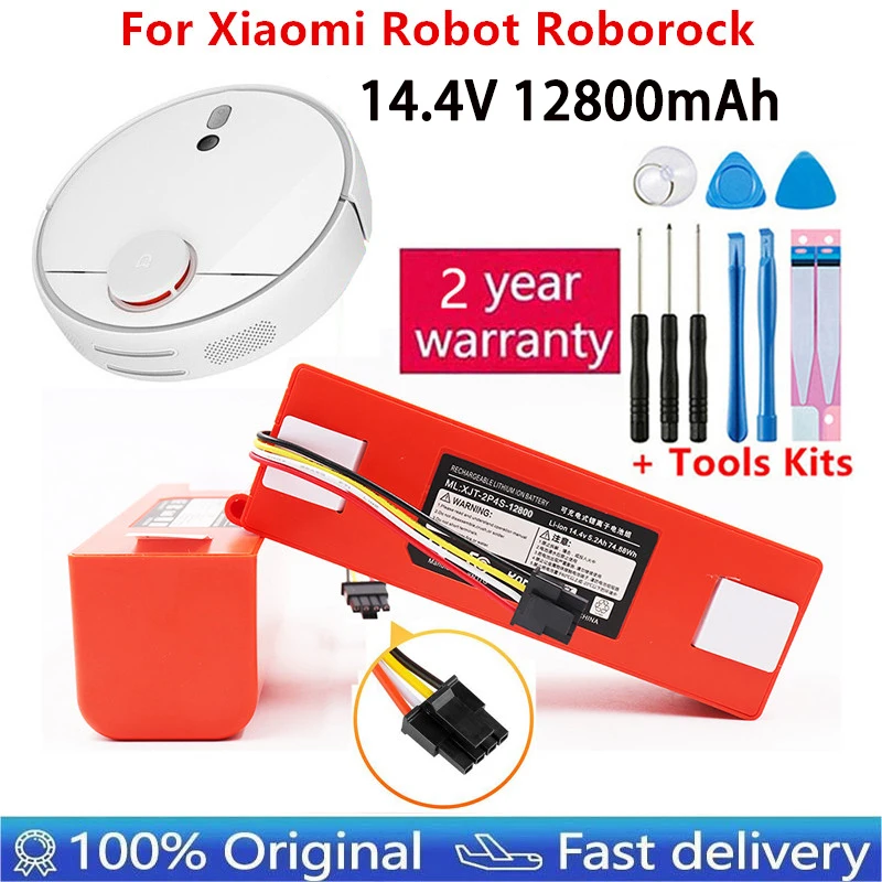

100% Оригинальный 12800 мАч литий-ионный аккумулятор 14,4 В, сменная батарея для робота-пылесоса Xiaomi Robot Roborock S50 S51 S55