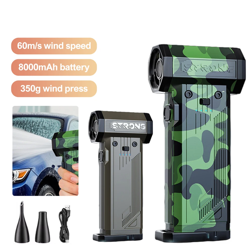 200000RPM Strong Air Blower 8000 mah Turbo Fan Blower Brushless 3 in1 Fan Wireless Car Vacunm Cleaning Dust Leaves Blowing
