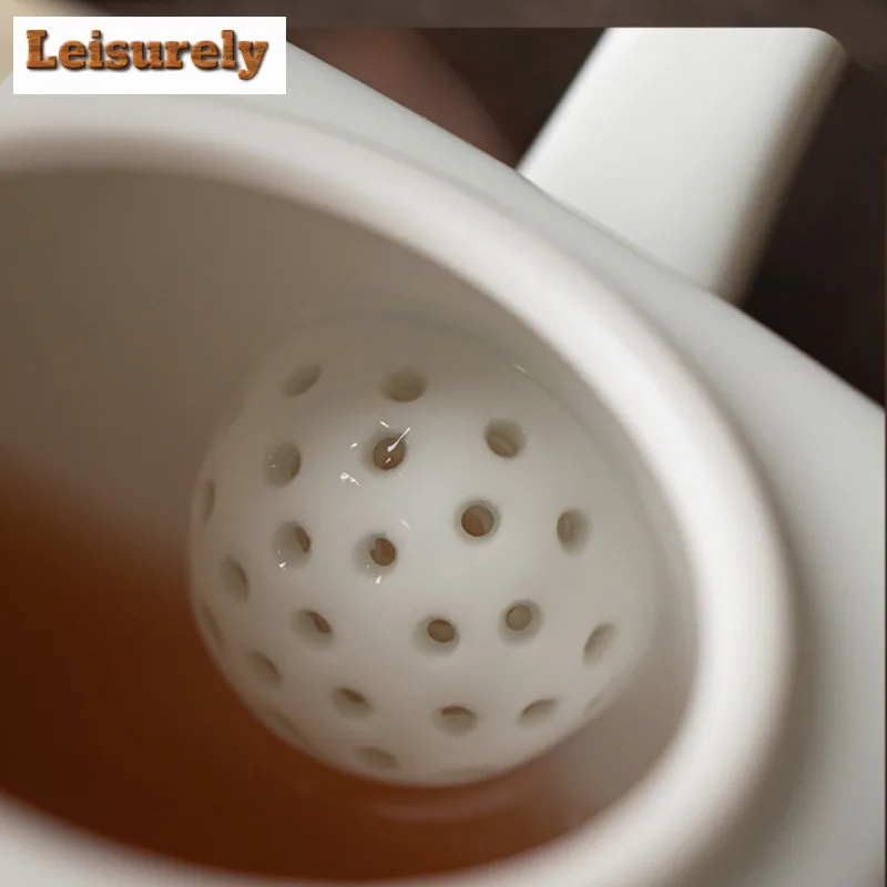 200ML Exquisite White Porcelain Teapot Aesthetic Piercing Carving Square Pot Tea Soaking Ball Hole Filter Kettle Tea Ceremony
