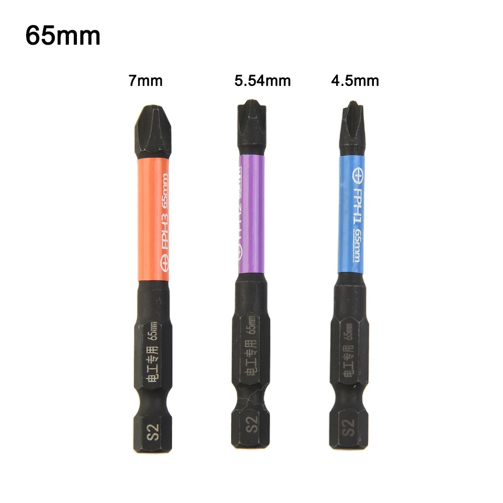 Cross Screwdriver Bit 65mm Hand Tools Magnetic PH1 PH2 Replacement Rust Proof Special Slotted 3pcs Accessories