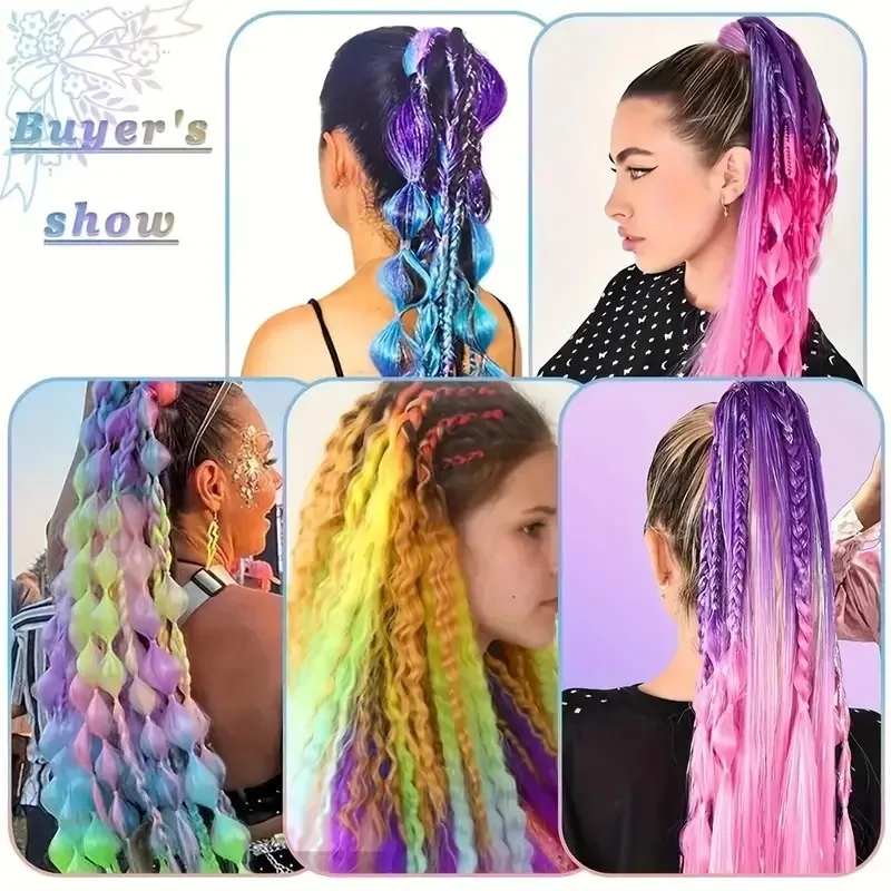 H&STAR 24Inches Synthetic Sparkle Colorful Ponytail Hair  With Elastic Hair Bands Gradient Color Braiding Festival  Hair Color