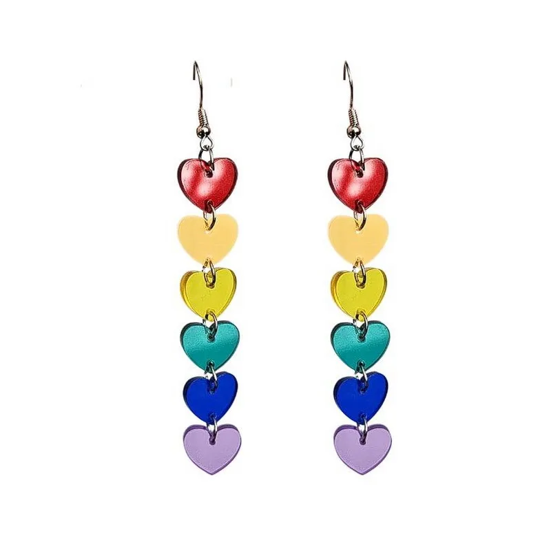 24 Pairs Rainbow Acrylic Earrings for Women Colorful Long Peach Heart Dangle Earrings Fashion Party Friendship Jewelry
