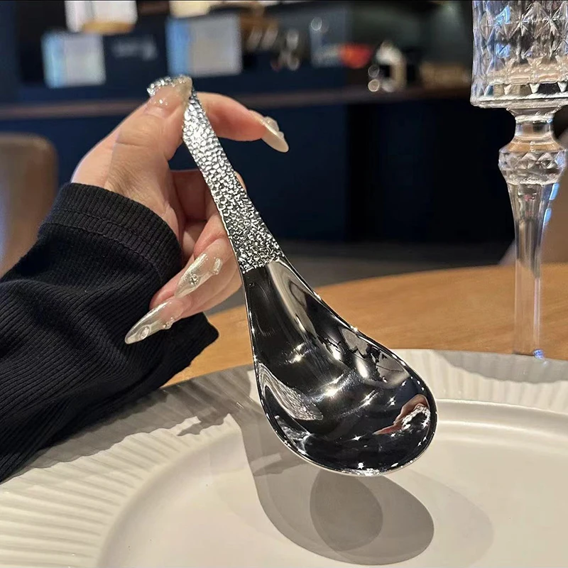 

Круглая ложка из нержавеющей стали, красная и Золотая столовая ложка с длинной ручкой, десертные ложки для перемешивания, кухонные аксессуары, гаджеты