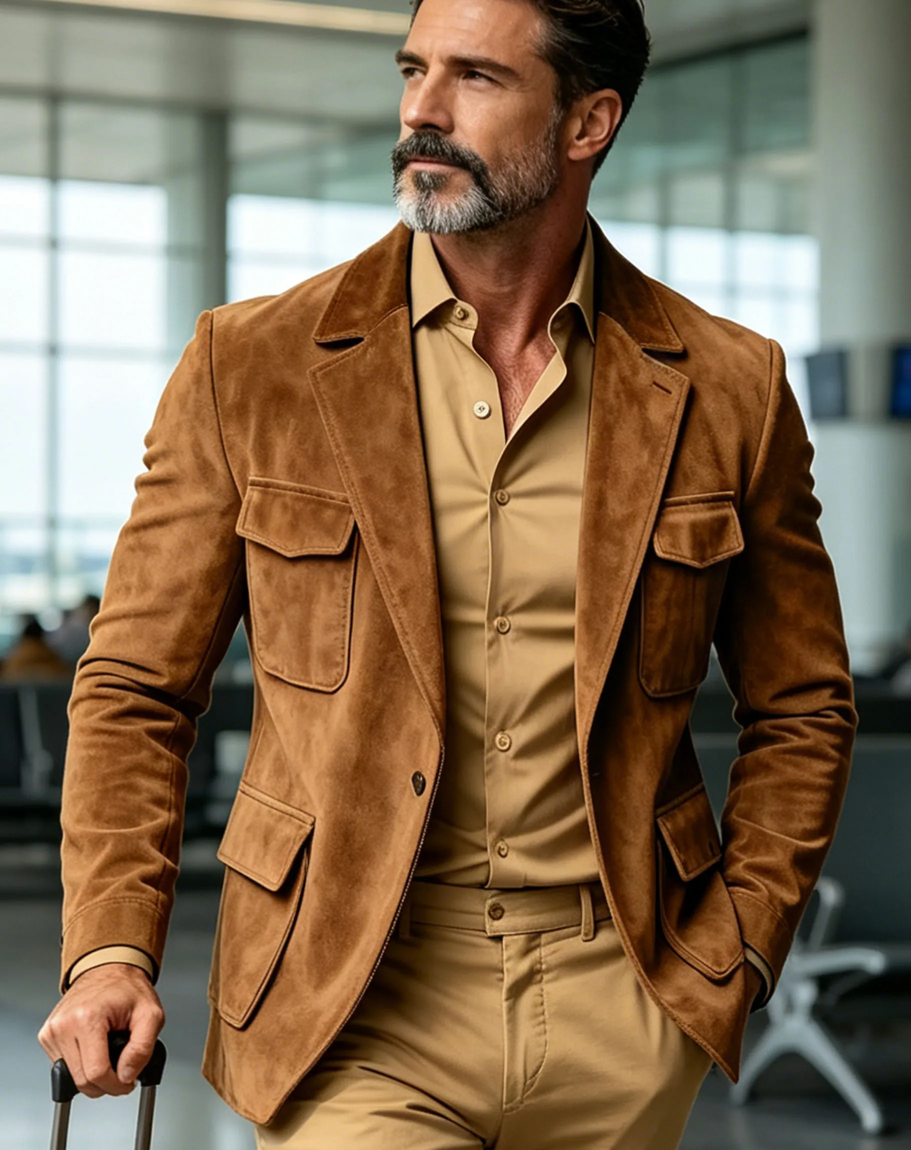 Blazer safari en daim marron pour homme