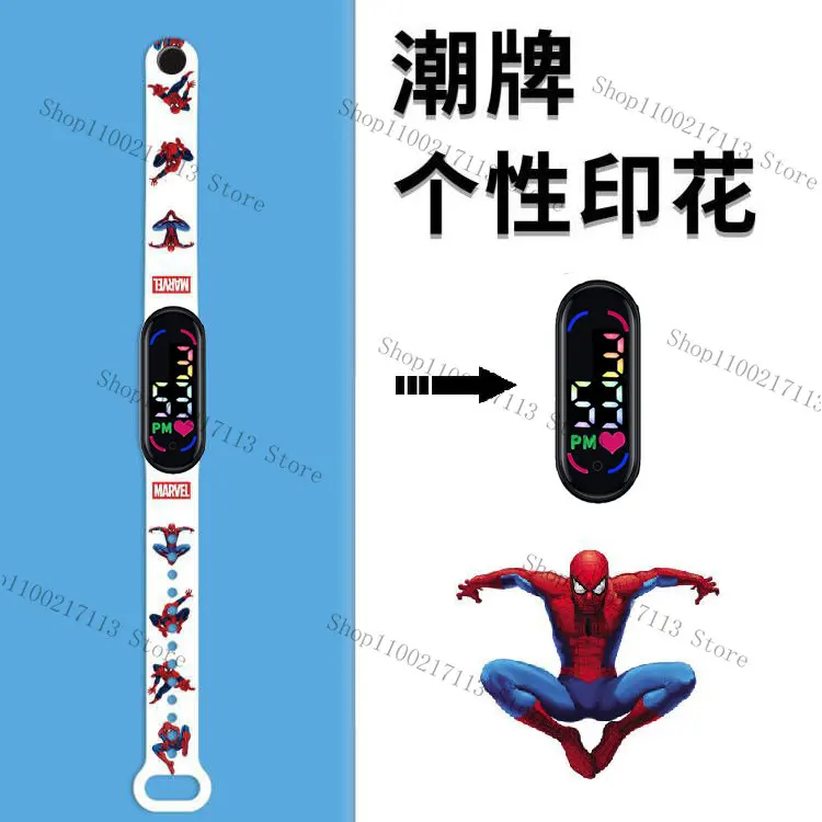 New cartoon Children's Watch Anime figure spiderman Iron Man Print LED Electronic Waterproof Sports Bracelet Watch kids gifts 4