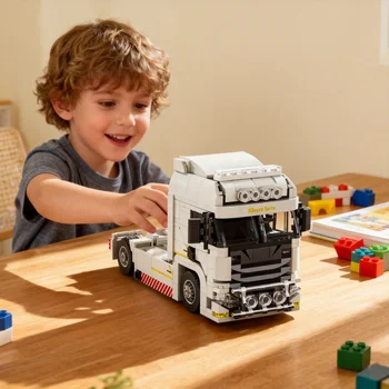 Giocattolo con blocchi da costruzione per camion cisterna europei – Modello di veicolo da carico, trasporto preferito dai ragazzi, regalo puzzle per compleanno, Natale, feste