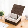 Fabric Storage Basket With Lid Desktop Woven Storage Basket Stackable Sundries Organizer Household Rattan Woven Storage Basket 3