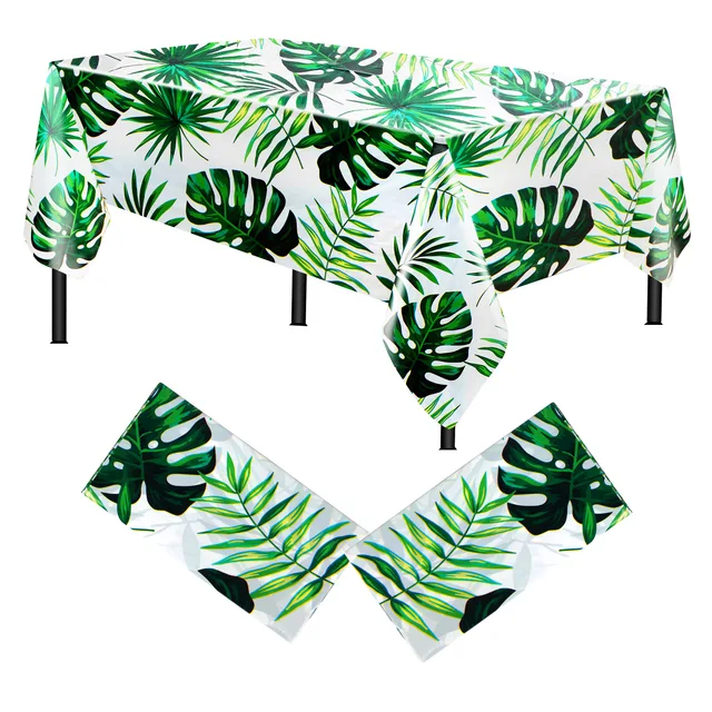 137x274cm Disposable Tablecloth PE Green Palm Leaves Outdoor Picnic Party Tablecover School Day Housewarming Party Decorations