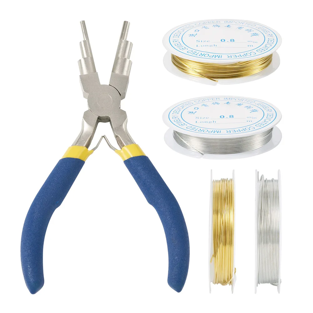 2 Rolls 0.8mm Copper Jewelry Wire with 1Pcs Carbon Steel 6-in-1 Bail Making Pliers for Beading DIY Jewelry Making Accessories