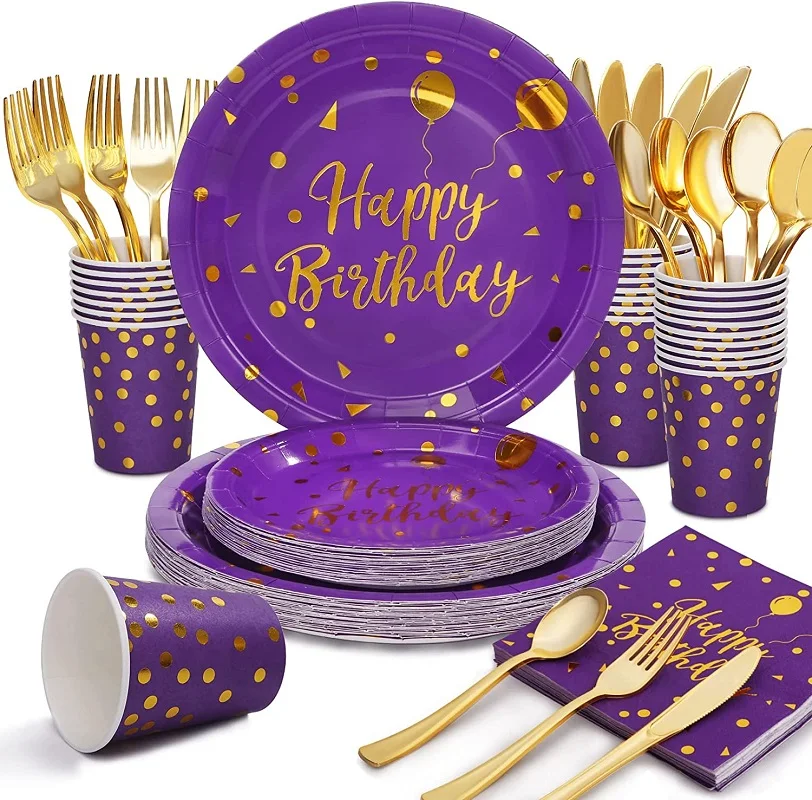 Purple Birthday Decorations Purple Gold birthday plates and napkins for Purple Princess Women Birthday Wedding Party Supplies rose gold party supplies disposable dinnerware set paper plates napkins cups rose gold for birthday wedding bridal baby shower