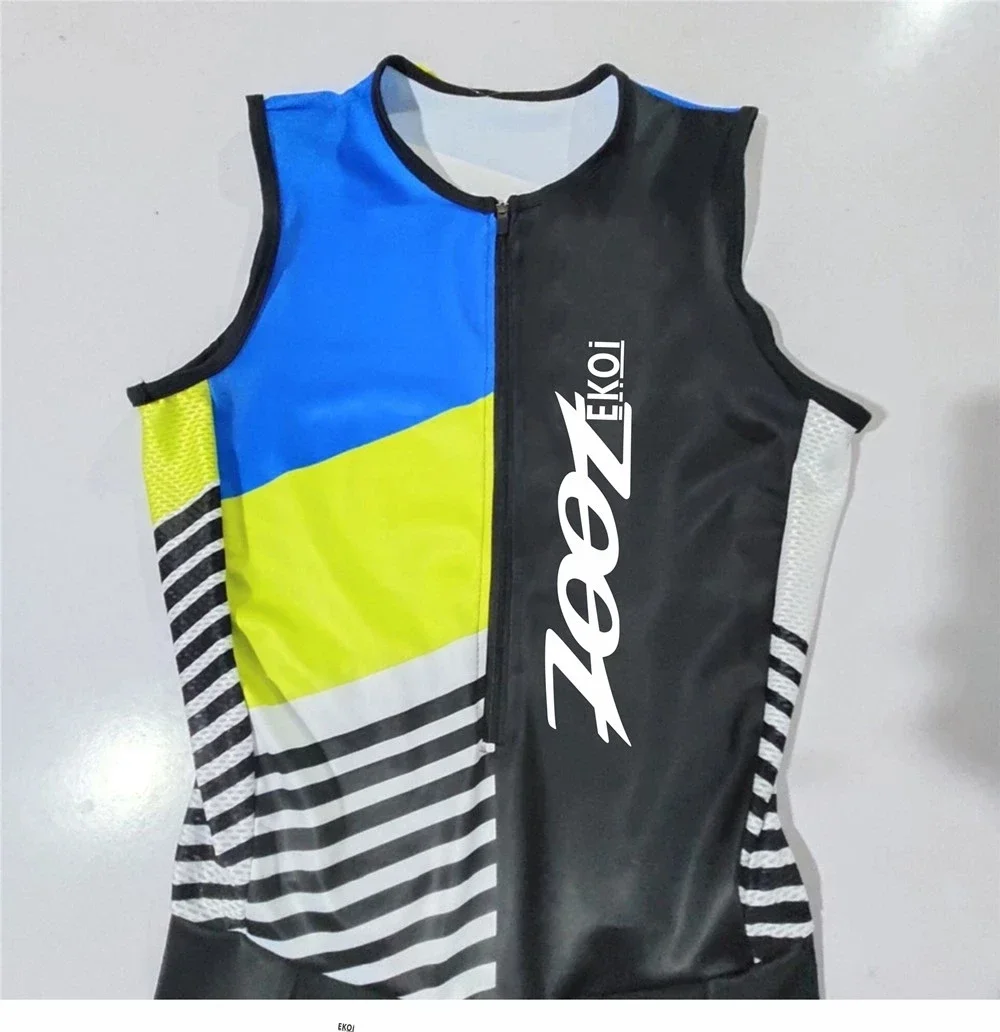 Men Cycling Jersey – Sleeveless Triathlon Cycling Wear with Breathable Shock Proof Pad