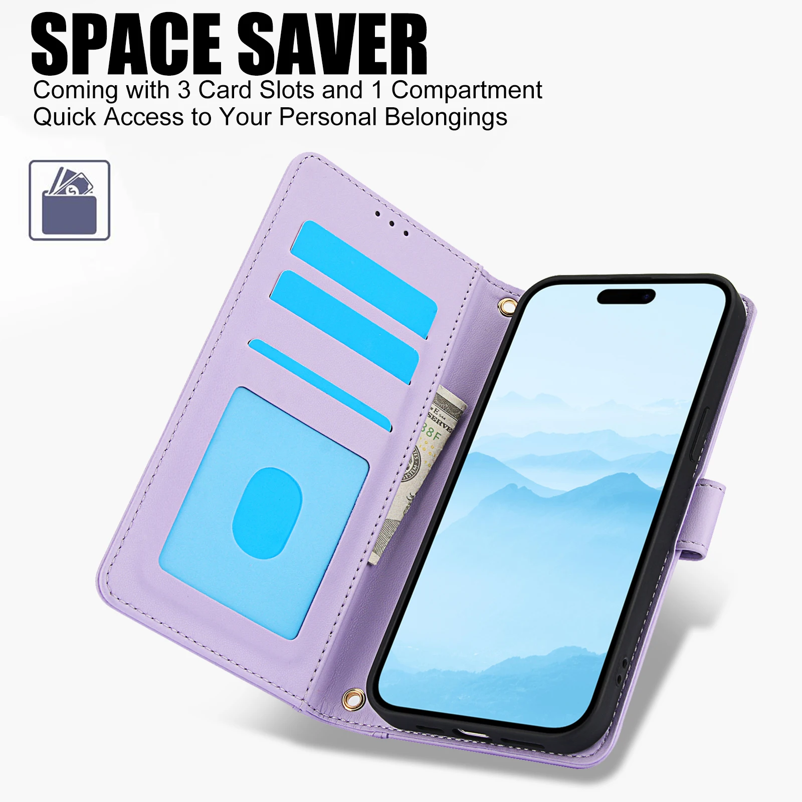 Capa de couro tipo carteira para cartões crossbody Solt para iPhone 16 Pro Max 15 Plus 14 13 12 11 XS XR SE 2022 Capa tipo cordão tipo livro_voghion.com