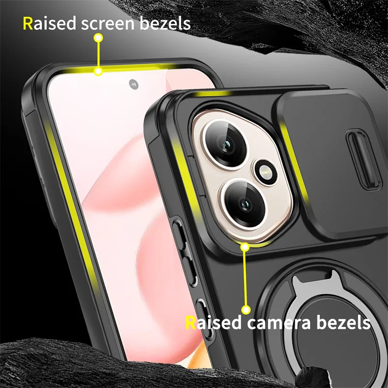 Luxury Slide Camera Protection Magnetic Ring Stand Phone Case - Shockproof Armor Cover