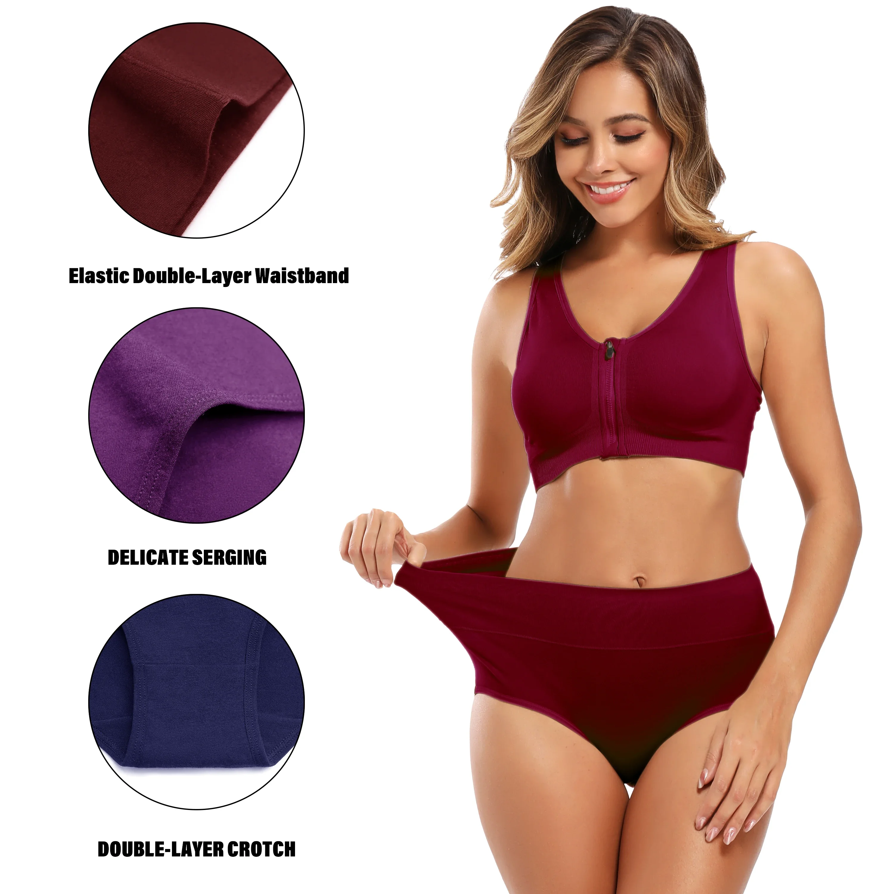 POKARLA Women's Seamless Cotton Panties Plus Size High Waist Panty Solid Color Full Coverage Ladies Briefs Set Girls Underwear