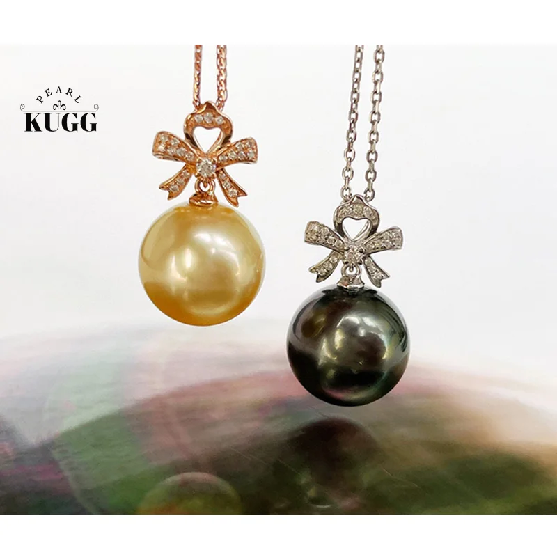 

KUGG PEARL 18K White/Yellow Gold Necklace 12-13mm Natural Tahiti /Gold Pearl Necklace for Women Romantic Style Diamond Jewelry