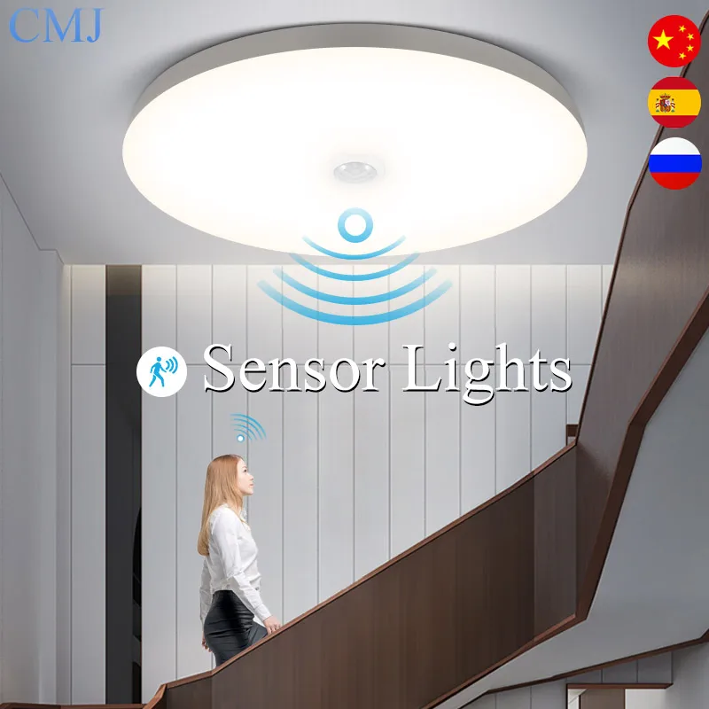 LED Lamp with Motion Sensor Ceiling Lights PIR Night Light Sensor Wall Lamps 110V 220V 18W 15/20/30/40W for Home Stairs Hallway