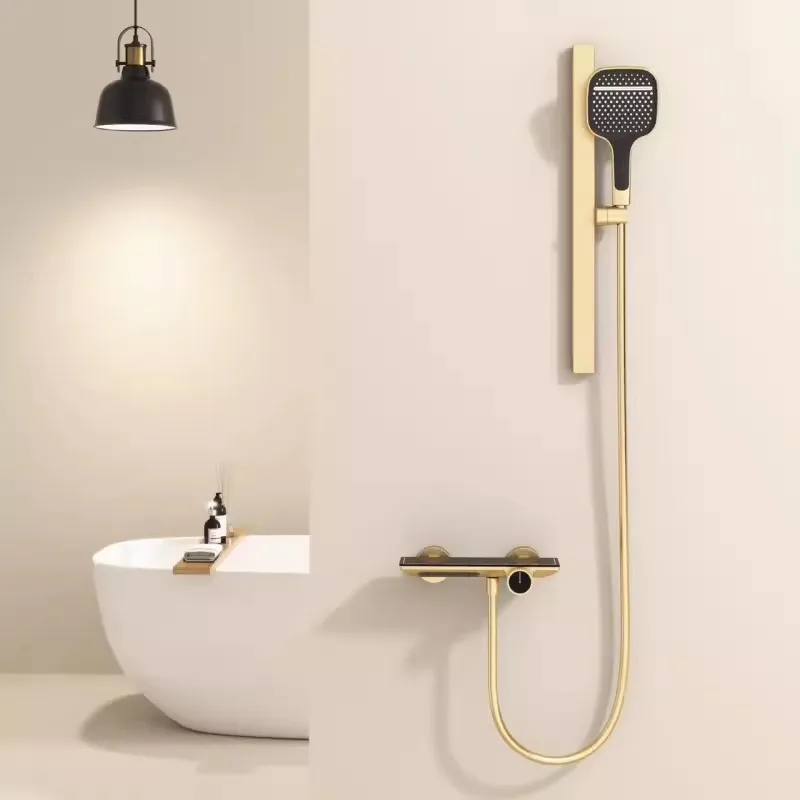 

New Bathroom Shower Faucet Set Brass Wall Mounted White Brush Gold Bathtub Waterfall Faucet style Big Plate