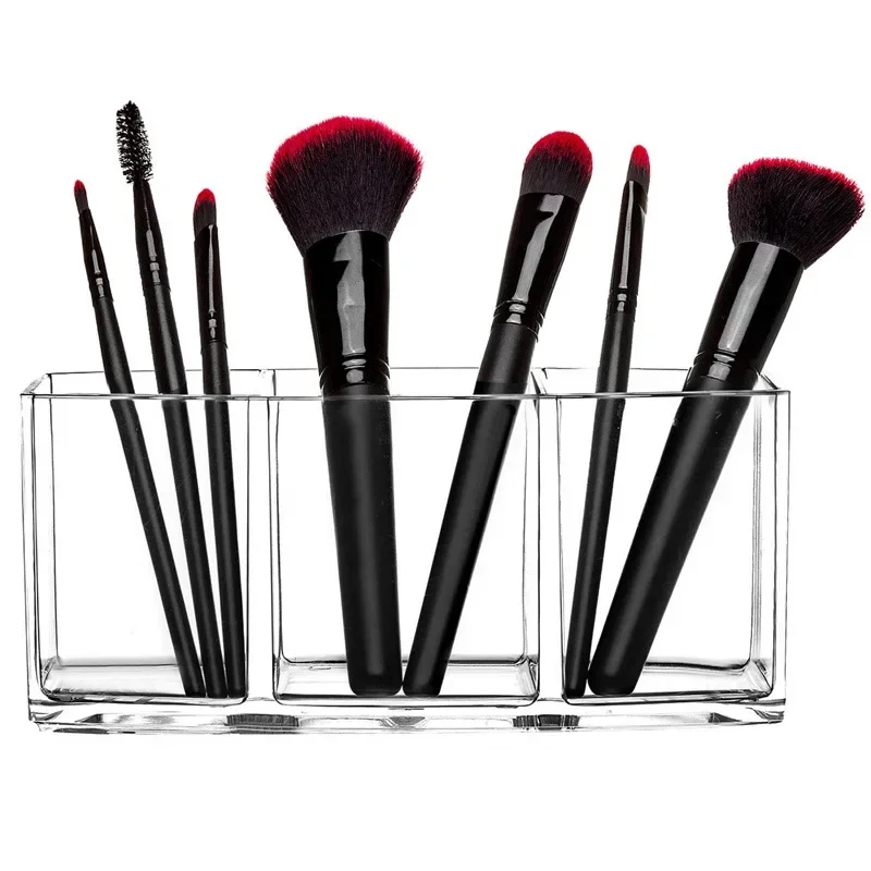 

3 Grid Transparent Cosmetic Makeup Acrylic Makeup Brush Tool Storage Box Case Make-up Brush Holder Table Organizer Makeup Tool