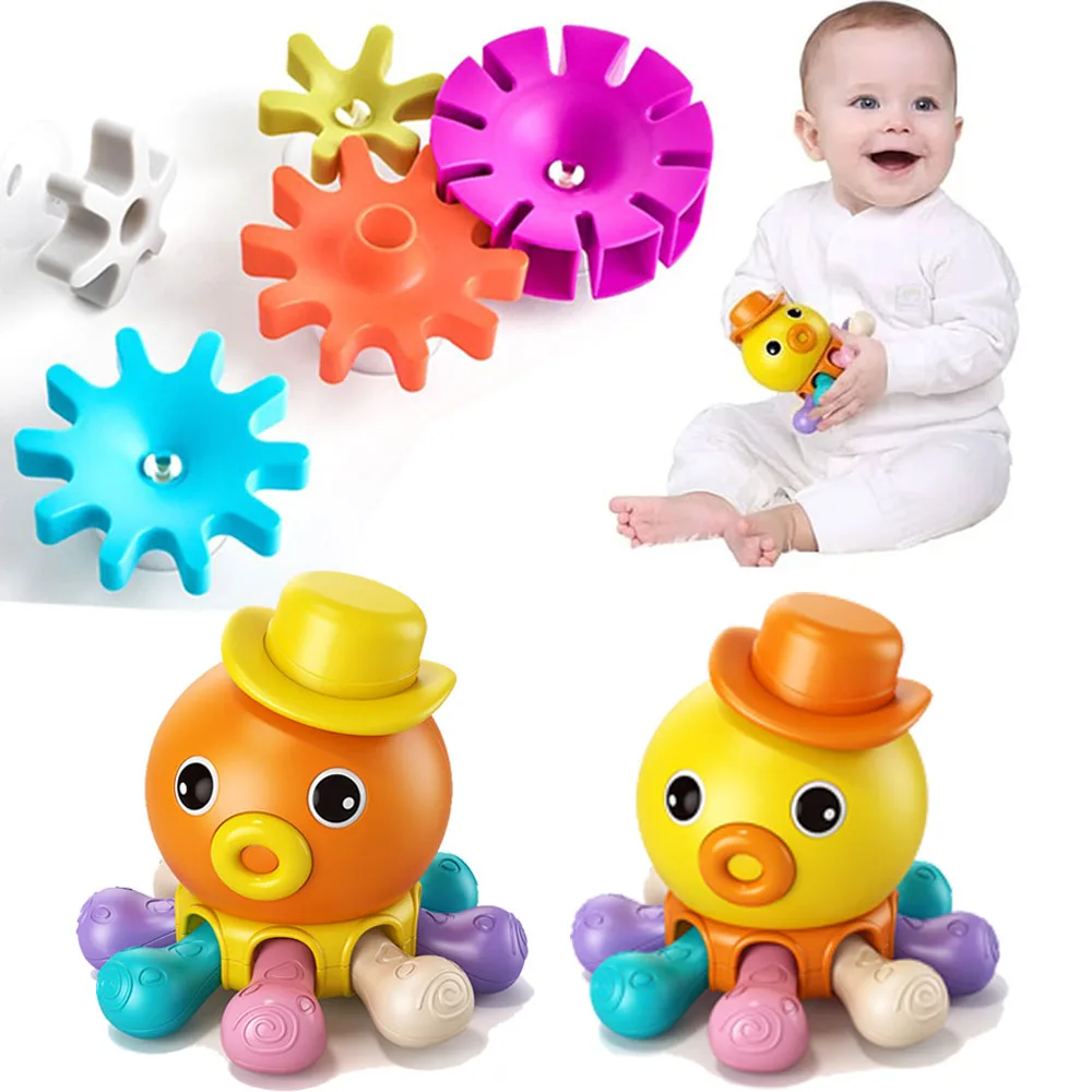 

Montessori Octopus Toy Baby Water Toy 0 12 Months Kid Suction Cup Gear Rotation Toys Baby Concentration Training Education Toys