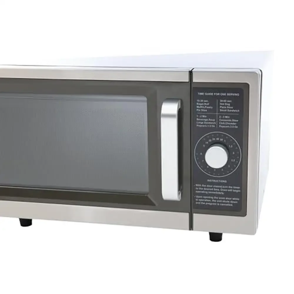 Commercial Microwave 1 Cubic Ft Stainless Steel 1000W NSF Approved Dial Control Easy Grip Handle Perfect Office Break Rooms and 6