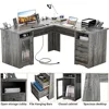 L Shaped Desk with Drawers, 60 Inch Corner Computer Desks with USB Charging Port and Power Outlet, Large 2 Person Home Office T 5