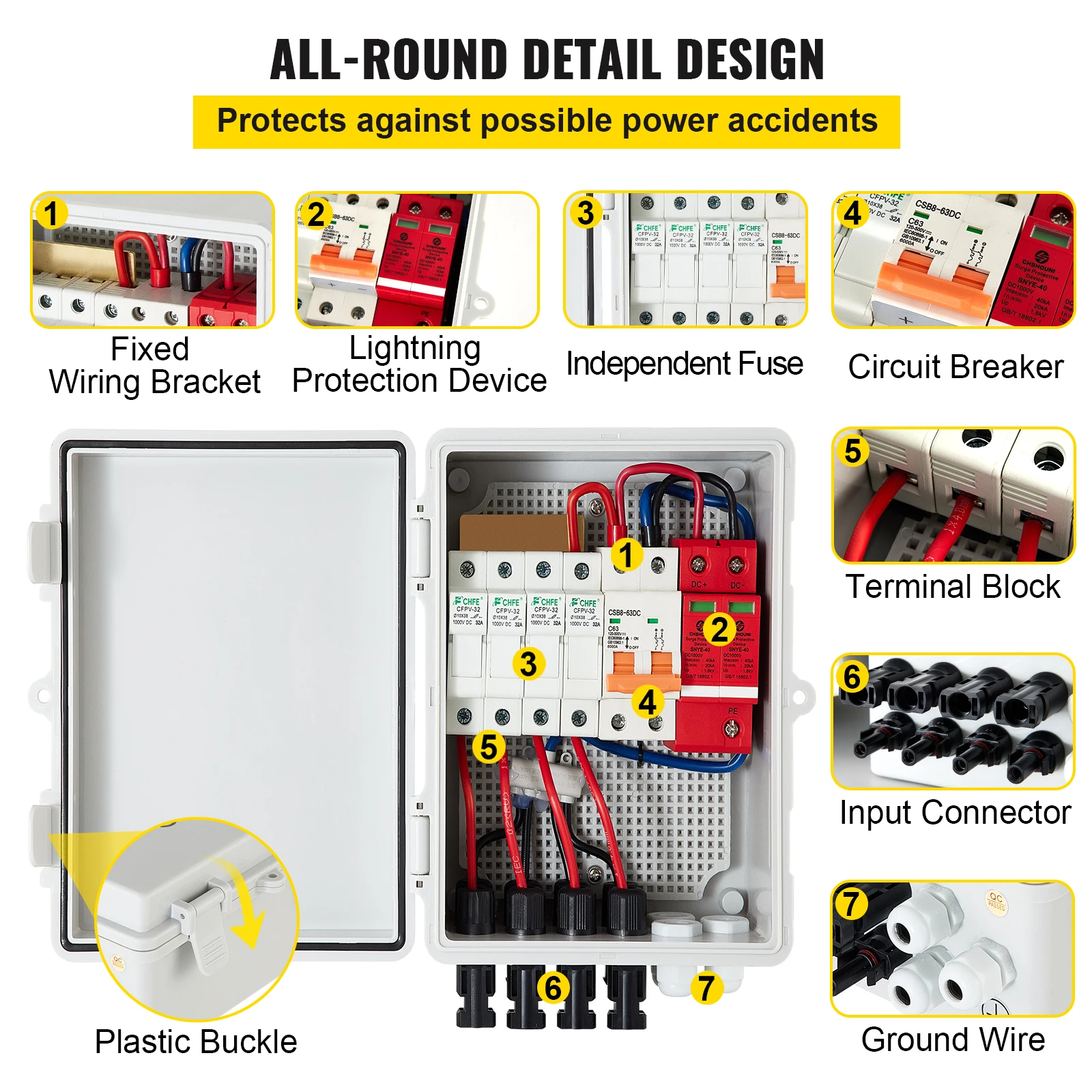 Vevor Pv Combiner Doos 4 String 6 String IP65 Waterdichte Bliksembeveiliging Circuit Breaker Voor On/Off Grid Solar panel System