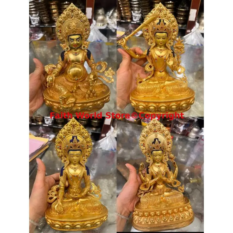 

Boutique handmade Buddha statue figure of the Buddha Four armed Guanyin ksitigarbha Manjusri Jambhala copper gilding 8 inch