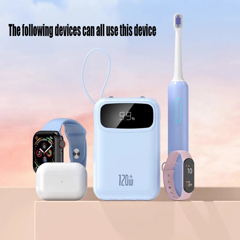 Xiaomi 120W 50000mAh Power Bank Built-In Retractable USB-C & Lightning Cable for iPhone 16 Samsung S25 Xiaomi Poco120 Huawei 3