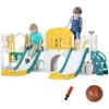 8 in 1 Toddler Slide and Swing Set with 2 Slides, Baby Slide for Ages 1-3 with Basketball Hoop, Climber, Aisle, Steering Wheel 1