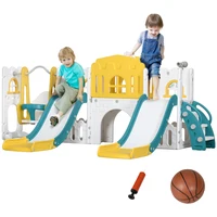 8 in 1 Toddler Slide and Swing Set with 2 Slides, Baby Slide for Ages 1-3 with Basketball Hoop, Climber, Aisle, Steering Wheel 1