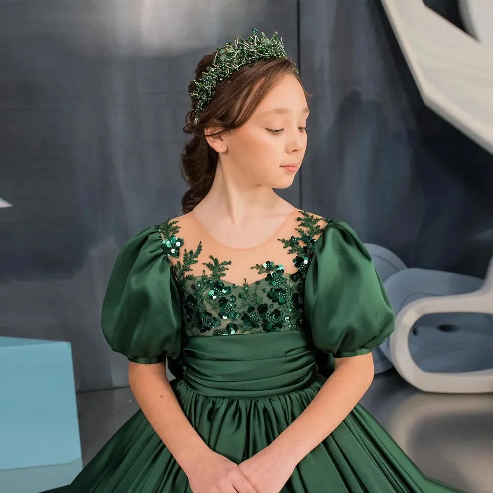 First Communion Dresses Elegant Tulle Decals Fluffy Bow Belt Princess Flower Girl Dress Wedding Party Ball Dream Kids Gift