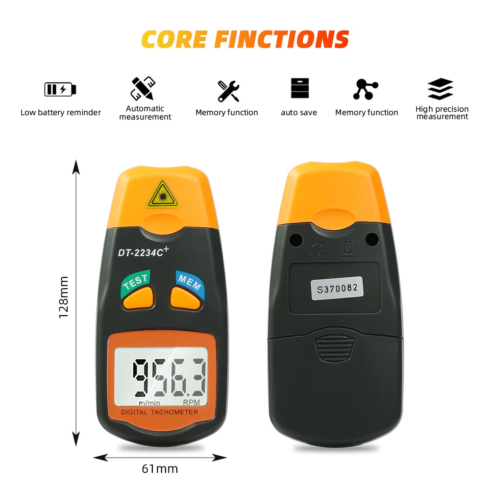 Dt2234C+ Handheld Lcd Digital Mini Non-Contact Laser Photo Tachometer with Bag Rpm Speed Measurement Meter Speedometer Tool