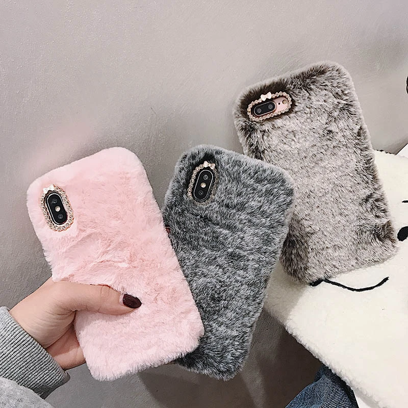 Cute Winter Warm Fluffy Fur Plush Case For Iphone 12 Pro Max 11 13 Pro X Xs Xr Se 8 7 6 Plus 5 4 Luxury Glitter Phone Cover Mobile Phone Cases Covers Aliexpress