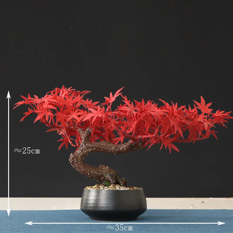 カエデの葉飾り人工植物盆栽 紅葉 人工樹木 人工観葉植物 フェイクグリーン フェイク盆栽 インテリア 装飾 居間/玄関花飾り 禅風 縁起物 人工樹木 赤いカエデの葉 人工盆栽 セラミック花瓶付き 人工植物 家の